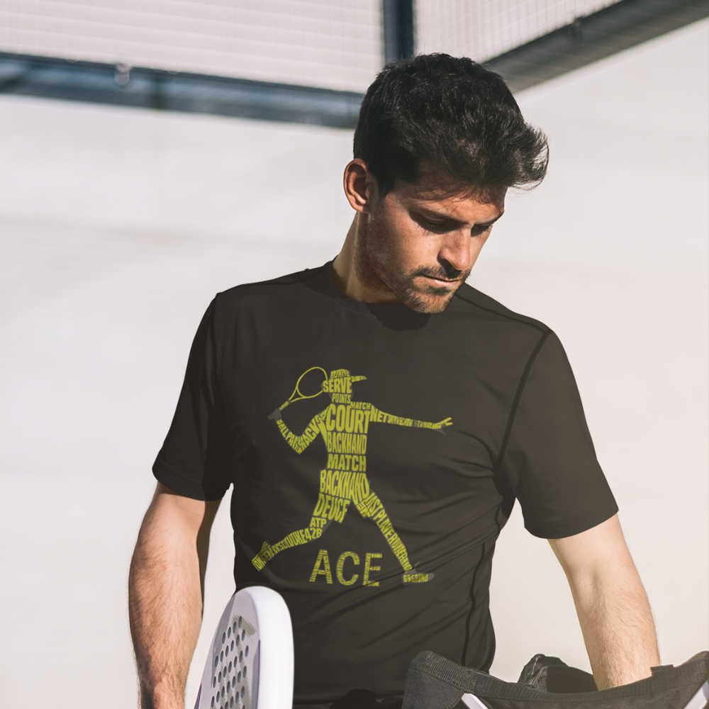 Tennis Typography ACE T-Shirt - Tennis Terms Player Silhouette Design - Tennis Vocabulary Art Tee