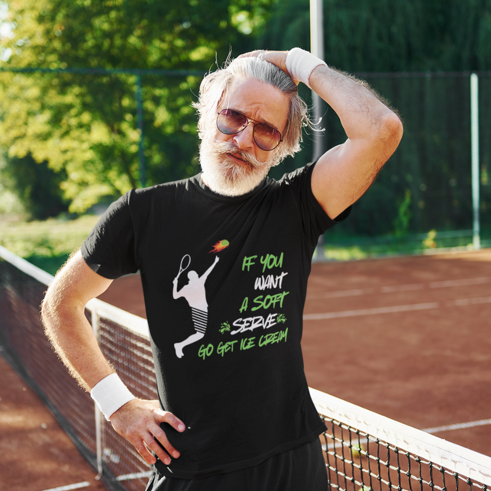Funny Tennis Soft Serve T-Shirt | Go Get Ice Cream | Humorous Tennis Player Gift | Serve Hard Tee | Unisex