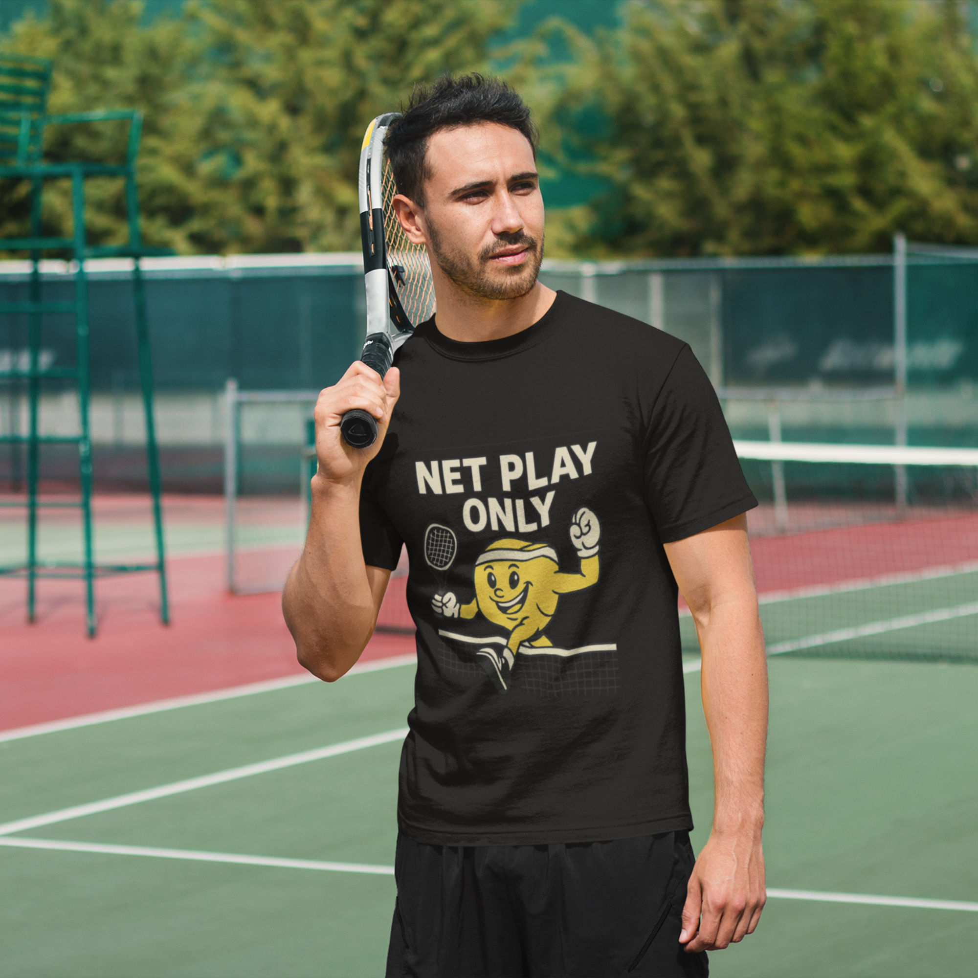 Net Play Only Tennis T-Shirt – Funny Tennis Shirt for Players & Fans